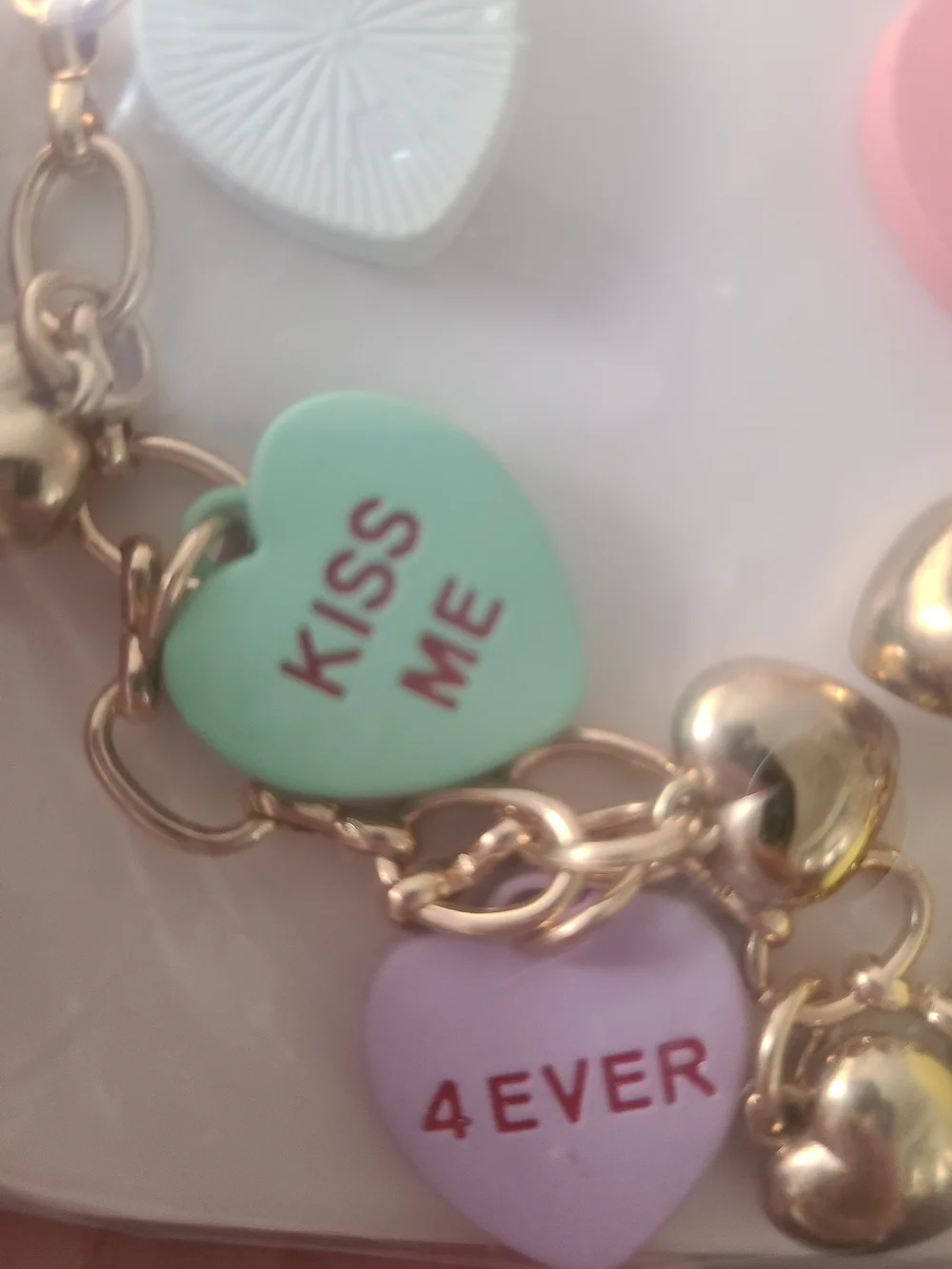 Gold Tone Multi-Heart Charm Bag chain - Pastel Hearts (Women Accessories)
